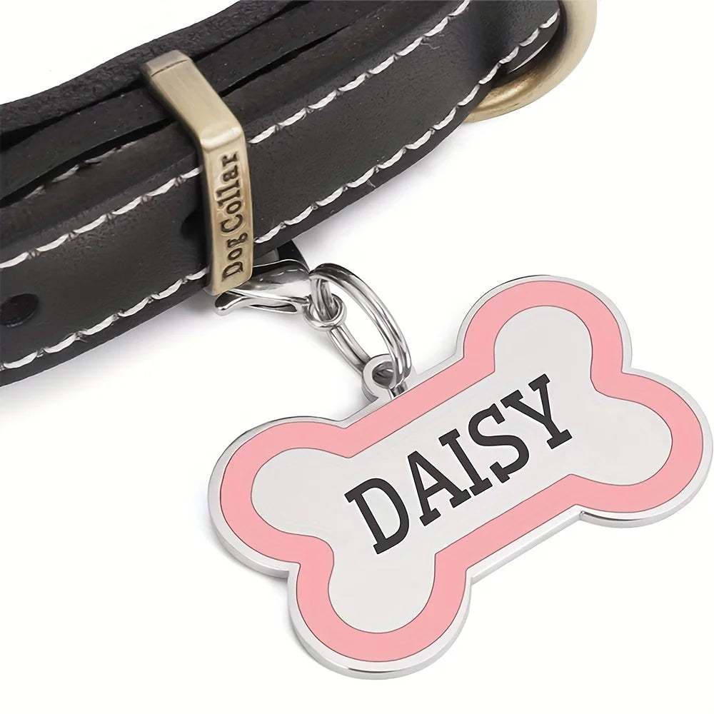 1PC Custom Engraved Name Dog Tag for Pets Personalized Zinc Alloy Bone-Shaped ID Dog Cat Tag with Slide-On Chain Durable Pet Tag