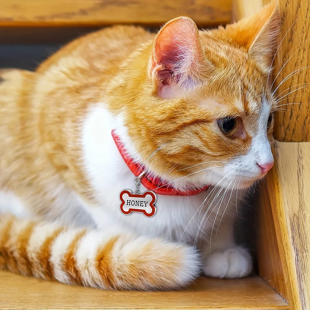 1PC Custom Engraved Name Dog Tag for Pets Personalized Zinc Alloy Bone-Shaped ID Dog Cat Tag with Slide-On Chain Durable Pet Tag